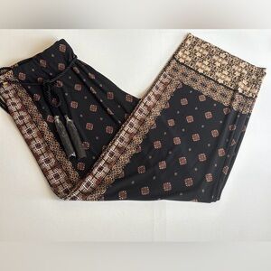 NEW Susan Graver Womens L Printed Liquid Knit Wide-Leg Pants Brown/Black Boho